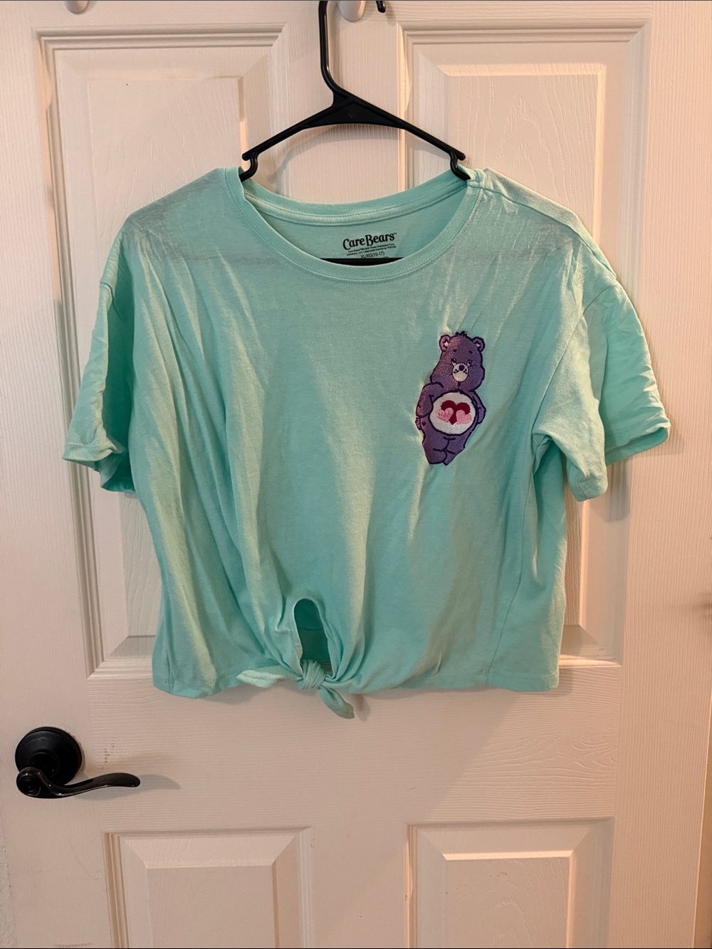 Care Bears Mint Green Tie-Front Short Sleeve Tee with Purple Bear Patch